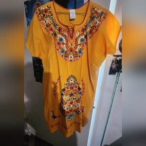 Embroidered Yellow Women's Mini Dress